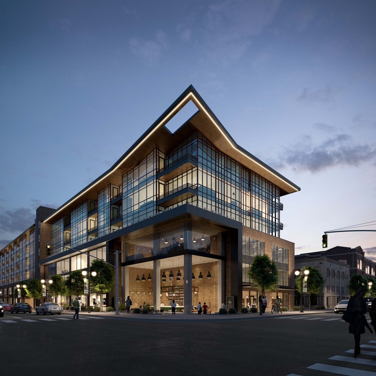 Rendering of building at dusk